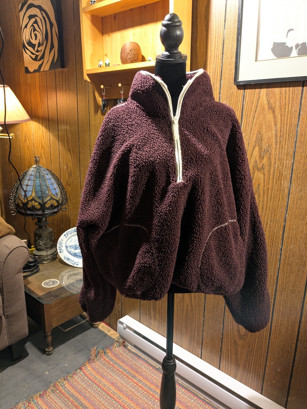 Cozy Sherpa Half-Zip Pullover - Deep Burgundy